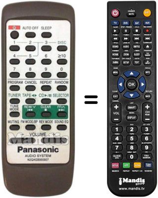 Replacement remote control Panasonic N2QAGB000007