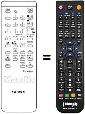 Replacement remote control Sony RM634A Replacement remote control Sony RM634A