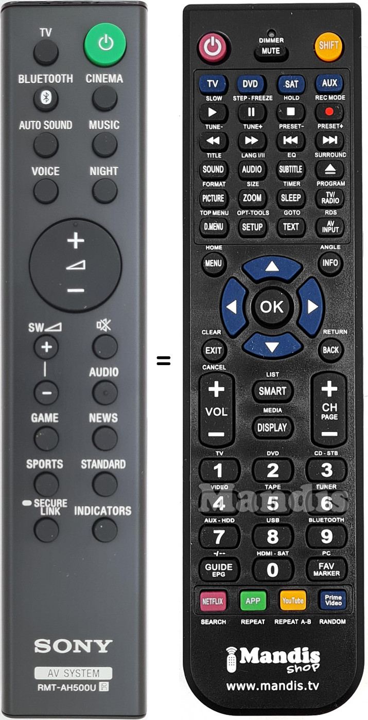 Replacement remote control Sony RMT-AH500U