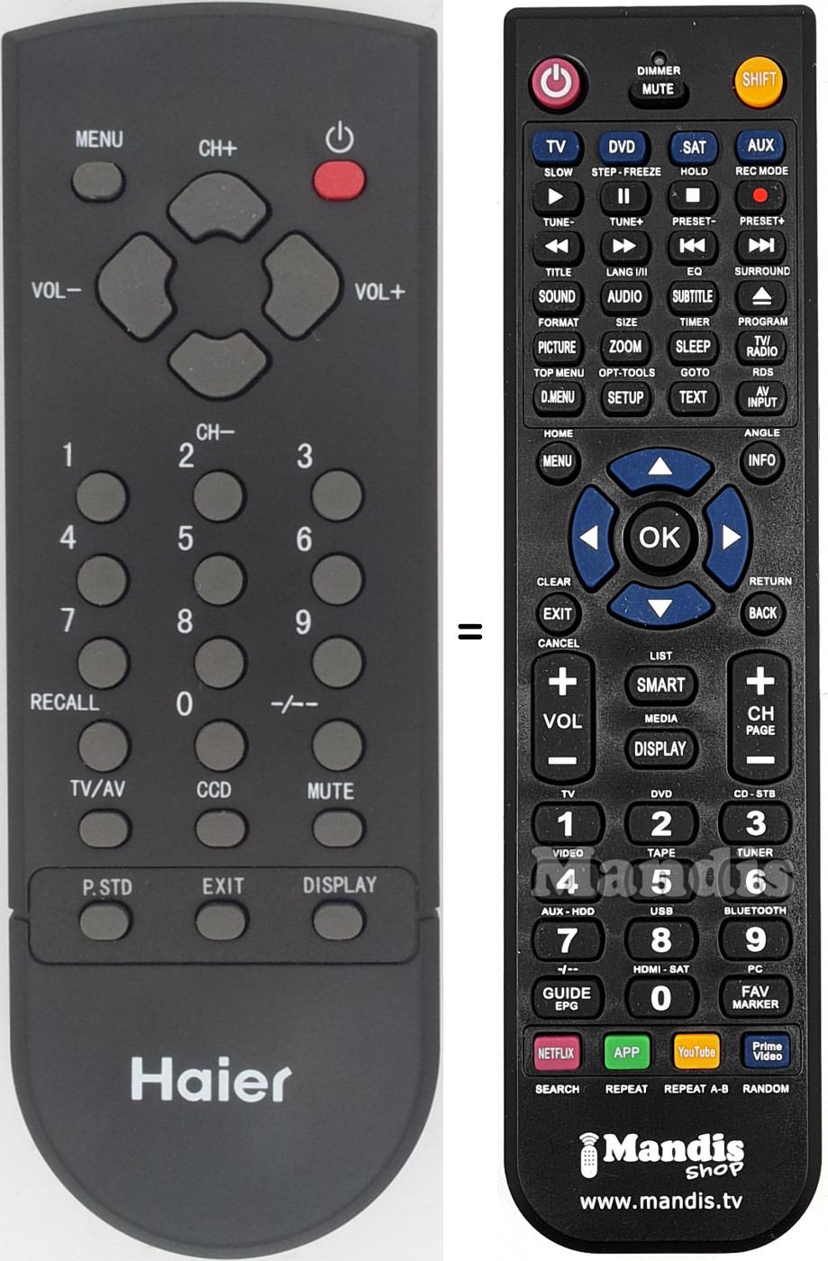 Replacement remote control TV-5620-66